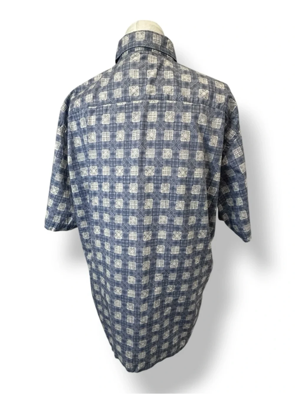 Burma Bibas Mens Short Sleeve Button Front Shirt Vintage Casual Check Plaid L